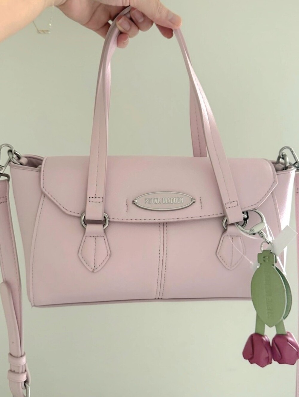 Steve Madden Light Pink Leather Satchel with Charm